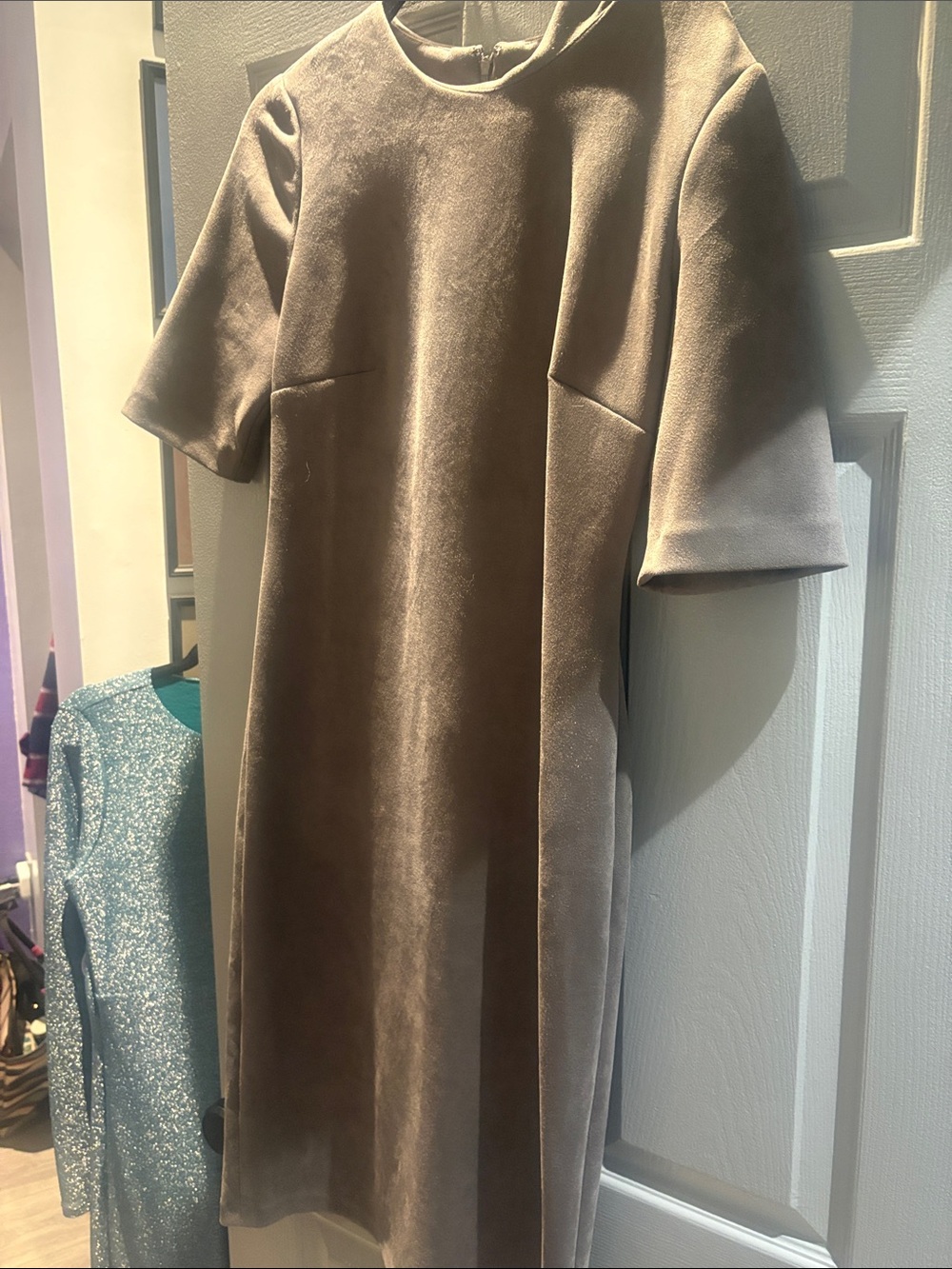 Anne Klein Gray Velvet Midi Shift Dress